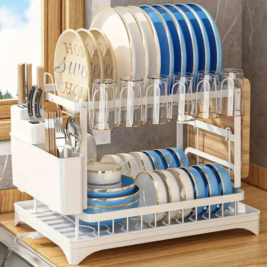 2-Tier Stainless Steel Dish Drying Rack with Smart Drainage System