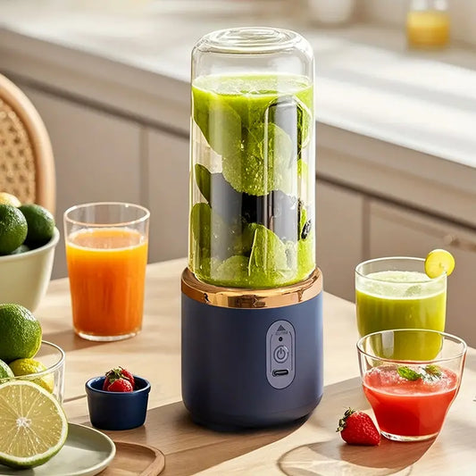 Portable USB Rechargeable Blender – Mini Smoothie & Shake Maker with 6 Blades, 430ml Stainless Steel Travel Mixer