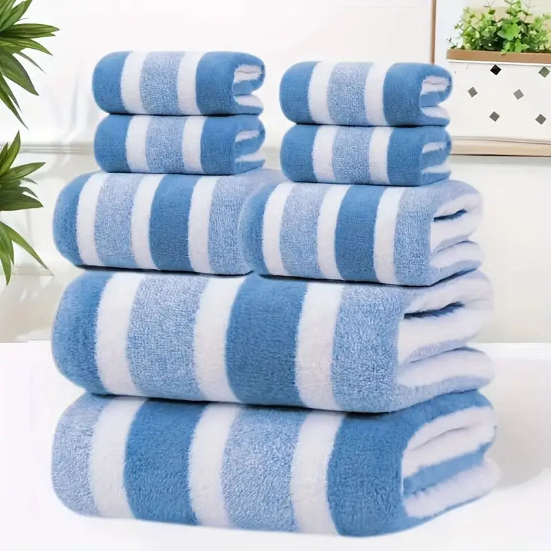 8-Piece Luxury Hotel-Grade Bath Towel Set – Lint-Free, Quick-Dry, Super Soft Two-Color Striped Towels
