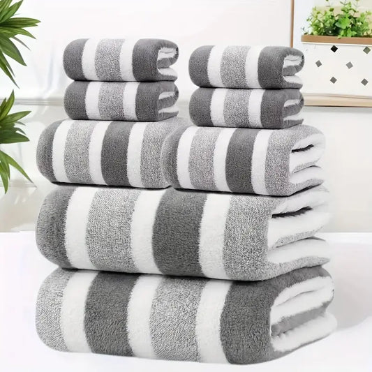 8-Piece Luxury Hotel-Grade Bath Towel Set – Lint-Free, Quick-Dry, Super Soft Two-Color Striped Towels