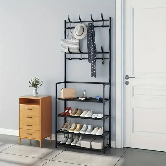 Multi-Layer Metal Shoe Rack with 4/5 Storage Shelves & 8 Hooks