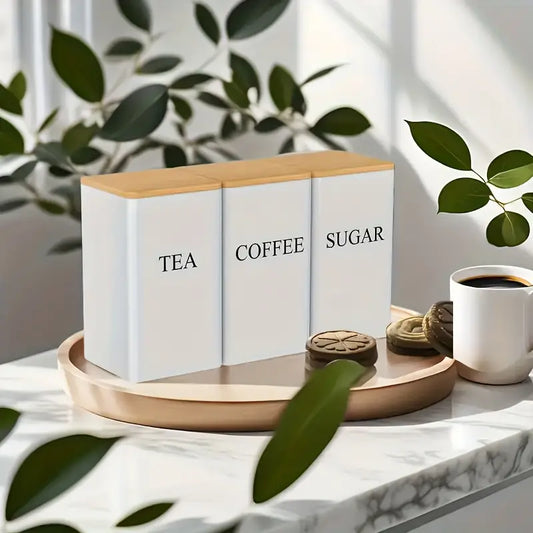 3-Piece Minimalist Bamboo-Lid Storage Canister Set