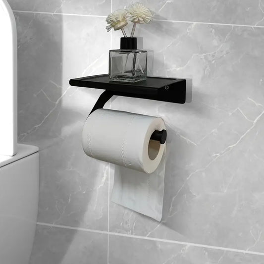 Modern Stainless Steel Wall Mount Paper Towel Holder with Storage Shelf – Black